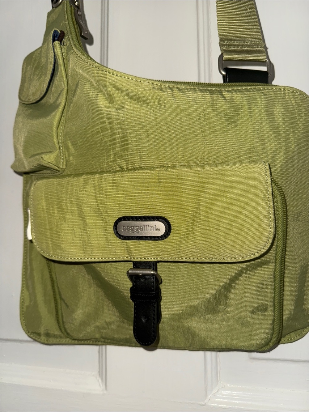 Baggallini Olive Crossbody Messenger Bag with Black Trim